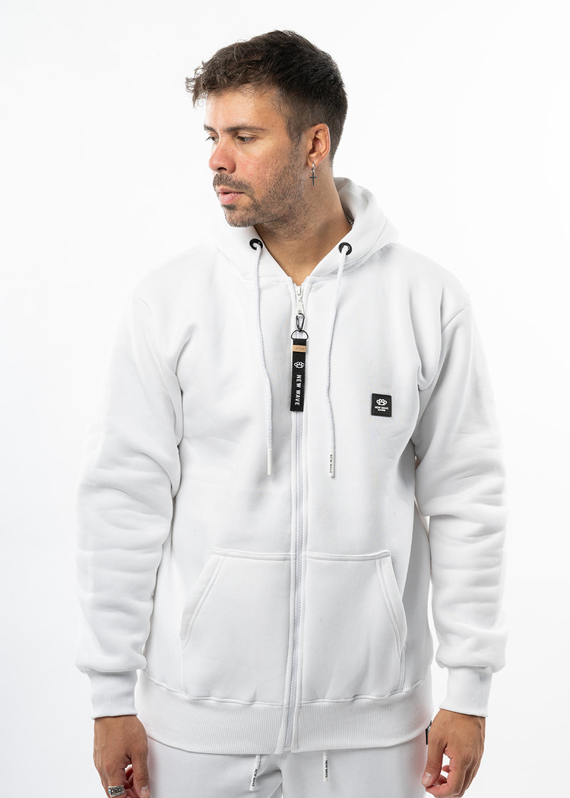 Ανδρική ζακέτα φούτερ με κουκούλα New wave clothing -1400- basic logo zip-up hoodie - white