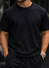 Ανδρική κοντομάνικη μπλούζα με πλέξη oversized Close Society-14000-black