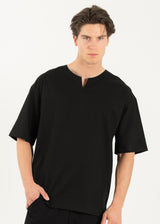 Ανδρική κοντομάνικη μπλούζα με V κόψιμο - VITTORIO - 200-25-MIRO - V cut t-shirt oversized feet μαύρο