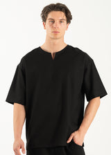 Ανδρική κοντομάνικη μπλούζα με V κόψιμο - VITTORIO - 200-25-MIRO - V cut t-shirt oversized feet μαύρο