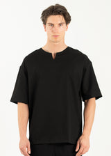 Ανδρική κοντομάνικη μπλούζα με V κόψιμο - VITTORIO - 200-25-MIRO - V cut t-shirt oversized feet μαύρο