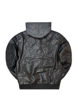 Ανδρικό μπουφάν με κουκούλα και γούνινη επένδυση GUF-H206-B-dermatine jacket μαύρο