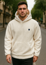 Ανδρική φούτερ με κουκούλα Close society - 232-39 - hoodie - sherpa design εκρού