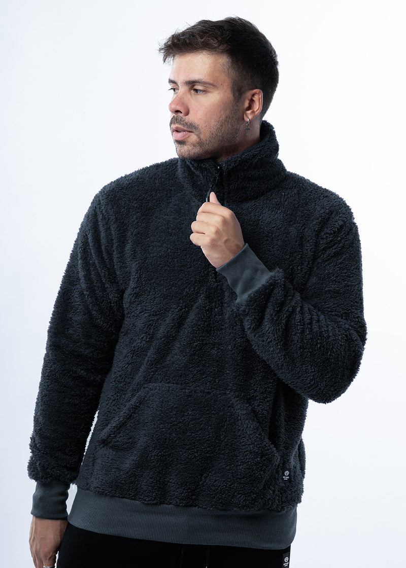 Ανδρική φούτερ με κολάρο New wave clothing - 232-39 - half zip sherpa design γκρι/ανθρακί