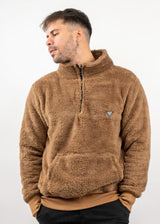 Ανδρική φούτερ με κολάρο New wave clothing - 232-39 - half zip sherpa design καφέ