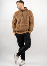 Ανδρική φούτερ με κολάρο New wave clothing - 232-39 - half zip sherpa design καφέ