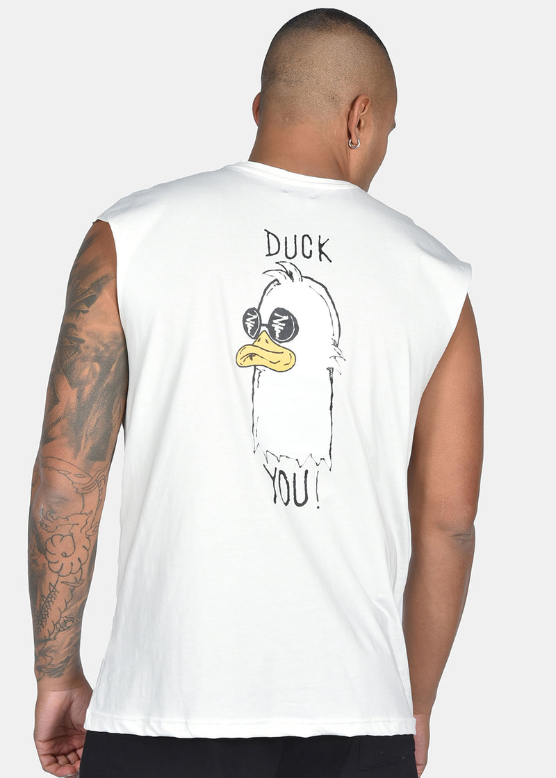 Ανδρική αμάνικη μπλούζα Two Brothers - BT-25770 - duck you logo sleeveness λευκό