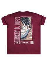 Ανδρική κοντομάνικη μπλούζα New wave clothing - 251-28 - monkey d. luffy logo μπορντώ