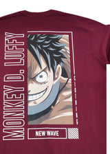 Ανδρική κοντομάνικη μπλούζα New wave clothing - 251-28 - monkey d. luffy logo μπορντώ