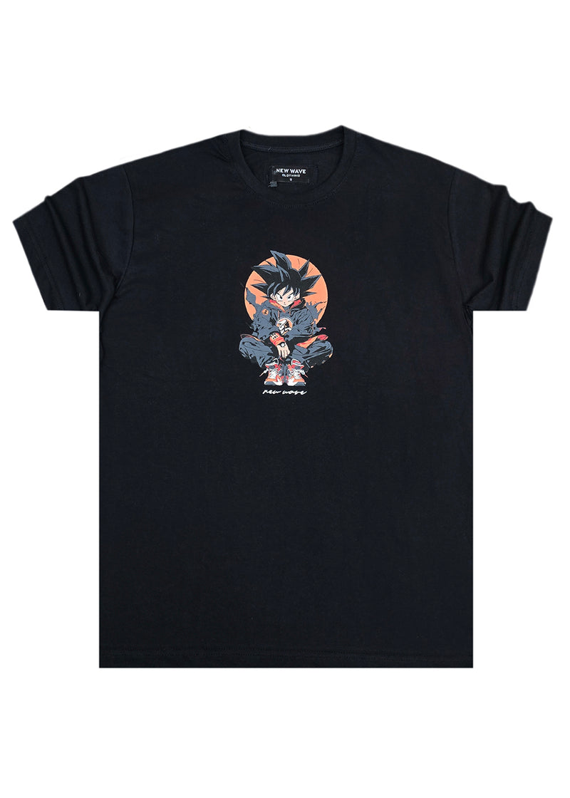 Ανδρική κοντομάνικη μπλούζα New wave clothing - 251-36 - songoku logo μαύρο