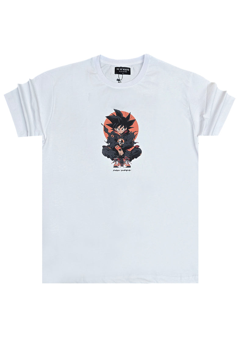Ανδρική κοντομάνικη μπλούζα New wave clothing - 251-36 - songoku logo λευκό