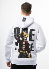 Ανδρικό φούτερ με κουκούλα New wave clothing -252-17-White hoodie- Luffy with hat-Λευκή