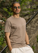 HENRY CLOTHING Ανδρική κοντομάνικη μπλούζα καφέ 3-613-brown