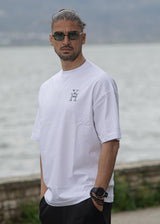 Ανδρική κοντομάνικη μπλούζα Henry clothing - 3-627 - geometric logo λευκό