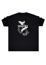 HENRY CLOTHING Ανδρική κοντομάνικη μπλούζα μαύρη Birds 3-700-black