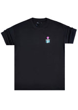 Ανδρική κοντομάνικη μπλούζα Henry clothing - 3-702 - pink flower t- shirt μαύρο