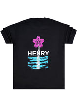 Ανδρική κοντομάνικη μπλούζα Henry clothing - 3-702 - pink flower t- shirt μαύρο