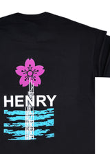 Ανδρική κοντομάνικη μπλούζα Henry clothing - 3-702 - pink flower t- shirt μαύρο