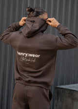 HENRY CLOTHING - Ανδρικό φούτερ με κουκούλα Statement back print- Καφέ 3-763
