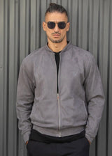HENRY CLOTHING - Ανδρική ζακέτα Alcantara Signed Logo - Γκρι 3-775