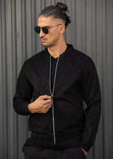 Ανδρική ζακέτα Henry Clothing-3-775-Alcantara signed logo zipper jacket μαύρο