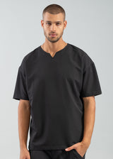 Ανδρική κοντομάνικη μπλούζα με V κόψιμο - VITTORIO - 300-2425-454 - V cut t-shirt oversized feet μαύρο