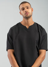 Ανδρική κοντομάνικη μπλούζα με V κόψιμο - VITTORIO - 300-2425-454 - V cut t-shirt oversized feet μαύρο