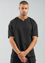 Ανδρική κοντομάνικη μπλούζα με V κόψιμο - VITTORIO - 300-2425-454 - V cut t-shirt oversized feet μαύρο