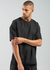 Ανδρική κοντομάνικη μπλούζα με V κόψιμο - VITTORIO - 300-2425-454 - V cut t-shirt oversized feet μαύρο