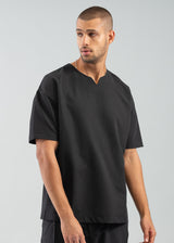 Ανδρική κοντομάνικη μπλούζα με V κόψιμο - VITTORIO - 300-2425-454 - V cut t-shirt oversized feet μαύρο