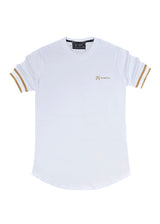 Αντρική κοντομάνικη μπλούζα Vinyl Art Clothing - 37250-02 - cotton long line regular fit - t-shirt with gold elastic cuff λευκό
