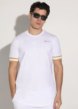 Αντρική κοντομάνικη μπλούζα Vinyl Art Clothing - 37250-02 - cotton long line regular fit - t-shirt with gold elastic cuff λευκό