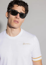 Αντρική κοντομάνικη μπλούζα Vinyl Art Clothing - 37250-02 - cotton long line regular fit - t-shirt with gold elastic cuff λευκό