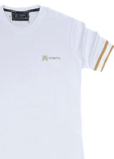 Αντρική κοντομάνικη μπλούζα Vinyl Art Clothing - 37250-02 - cotton long line regular fit - t-shirt with gold elastic cuff λευκό