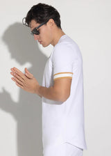 Αντρική κοντομάνικη μπλούζα Vinyl Art Clothing - 37250-02 - cotton long line regular fit - t-shirt with gold elastic cuff λευκό