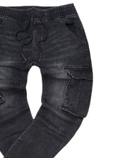 Ανδρικό κάργκο παντελόνι τζιν με λάστιχο - GUF - BK-378 - slim fit cargo jeans elasticated μαύρο