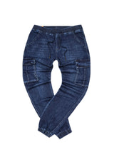 Ανδρικό κάργκο παντελόνι τζιν με λάστιχο - GUF - BK-382 - slim fit cargo jeans elasticated μπλε