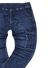 Ανδρικό κάργκο παντελόνι τζιν με λάστιχο - GUF - BK-382 - slim fit cargo jeans elasticated μπλε