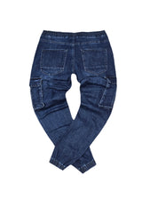 Ανδρικό κάργκο παντελόνι τζιν με λάστιχο - GUF - BK-382 - slim fit cargo jeans elasticated μπλε