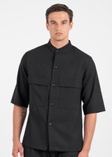 Ανδρικό κοντομάνικο πικέ πουκάμισο μαο - VITTORIO - 300-25-BOSA- pique mao shirt box fit μαύρο