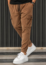 HENRY CLOTHING Ανδρικό παντελόνι cargo κοτλέ καφέ 5-102-brown