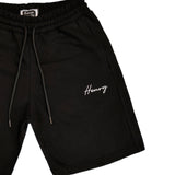 Henry clothing - 6-327 - white calligraphy logo shorts - black