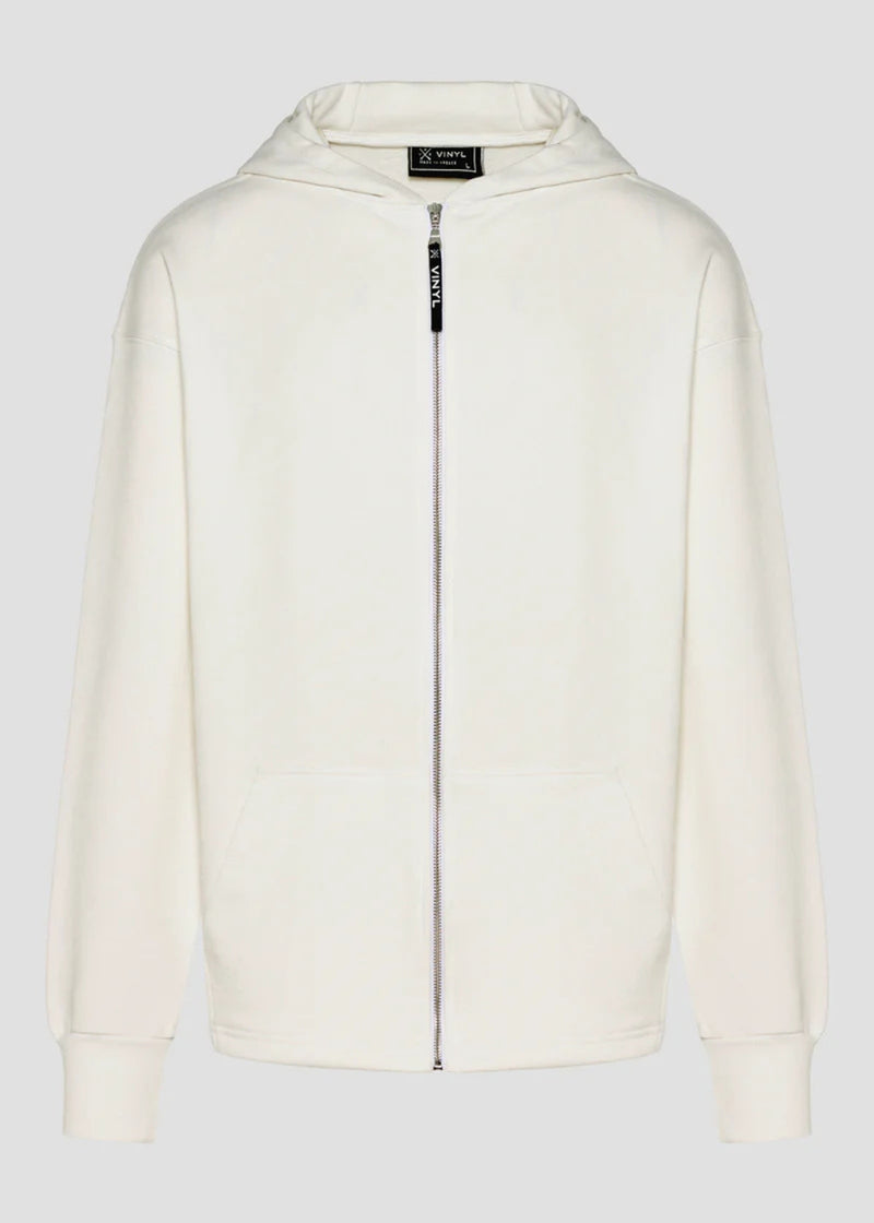 Ανδρική ζακέτα με κουκούλα Vinyl Art Clothing - 62626-02 - premium cotton oversized - signature move jacket λευκό