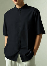 Ανδρικό κοντομάνικο λινό πουκάμισο με γιακά μάο - Cosi Jeans - 65-CALDO - mao linen shirt μαύρο