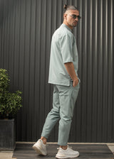 HENRY CLOTHING - Ανδρικό κοντομάνικο πουκάμισο μάο - μέντα 9-100