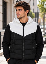 GUF CLOTHING - Ανδρικό αμάνικο μπουφάν με αποσπώμενη κουκούλα - Λευκό Μαύρο 801