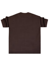 HENRY CLOTHING Ανδρική κοντομάνικη μπλούζα καφέ linen oversized 9-001-brown