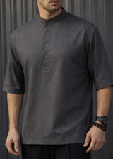 HENRY CLOTHING Ανδρικό κοντομάνικο πουκάμισο σκούρο γκρι mao 9-011-dark grey