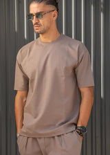 Ανδρική κοντομάνικη μπλούζα Henry clothing - 9-030 - simple oversized καφέ