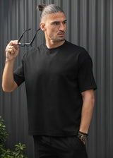 Ανδρική κοντομάνικη μπλούζα Henry clothing - 9-030 - simple oversized μαύρο